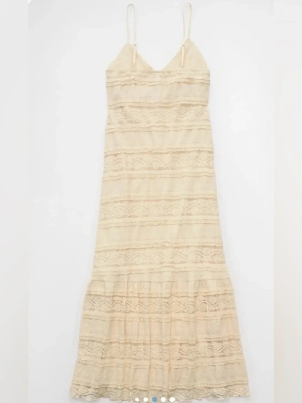 NWT American Eagle ($84.95Cad) Cream Lace V-Neck Tiered Midi to Maxi Dress - Picture 5 of 7